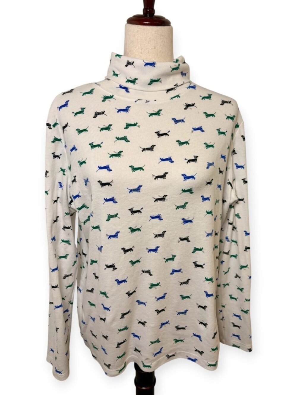 Karen Scott White Dachshund Holiday Print Turtleneck Sweater Size Large